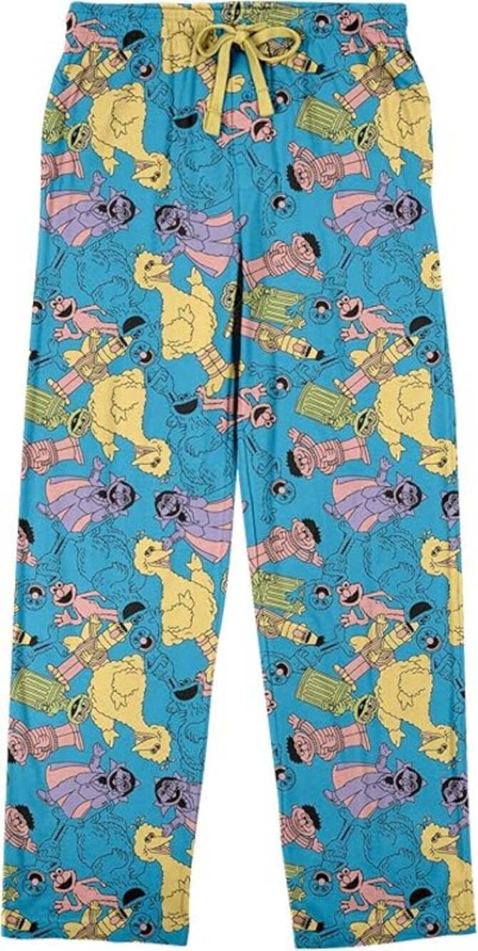 Sesame Street AOP Pastel Character Art Men's Blue Sleep Pajama Pants Sz XL